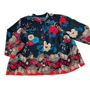Catherine's Added Dimensions Womens Floral Blouse size 3X Black Red Beige‎